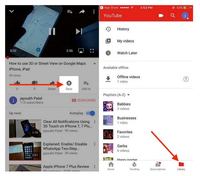 download YouTube videos on iPhone using the YouTube app