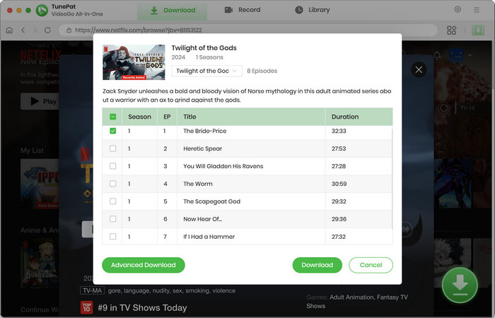 choose season and episodes to download