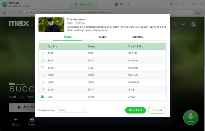 choose video quality, audio, and subtitles for succession