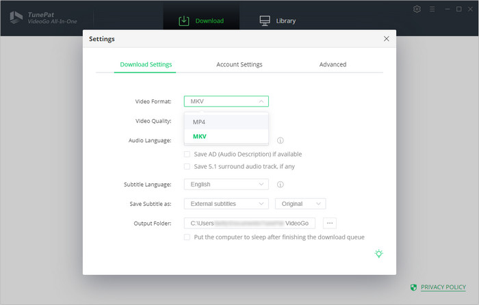 choose mkv as the output format