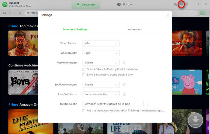 choose output settings